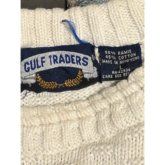 Vintage Gulf Traders Sweater Men’s Large – White & Black Striped Knit - Picture 3 of 4